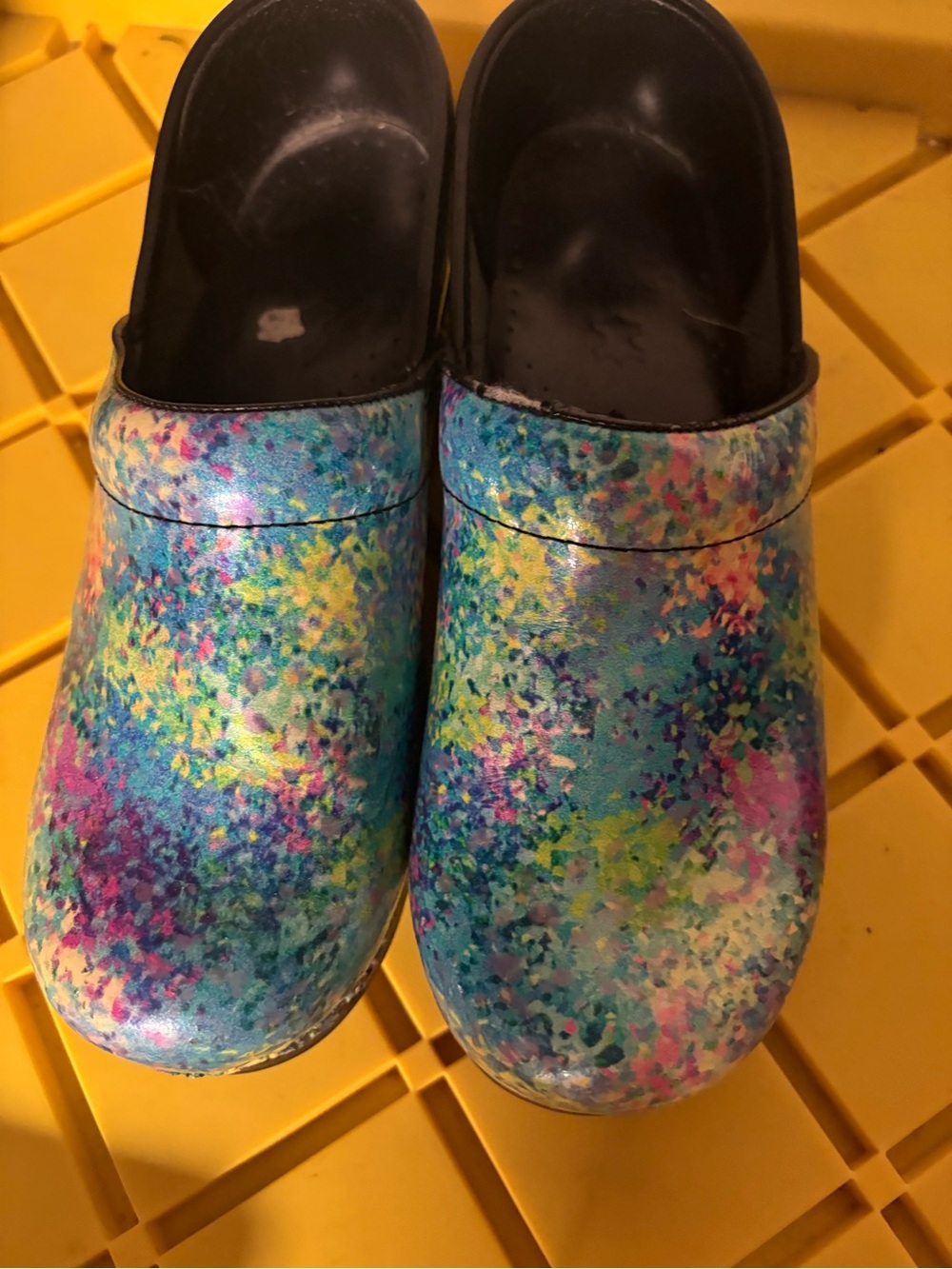 Dansko Multicolor Speckled Slip-On Clogs - Blue Pink Yellow Green